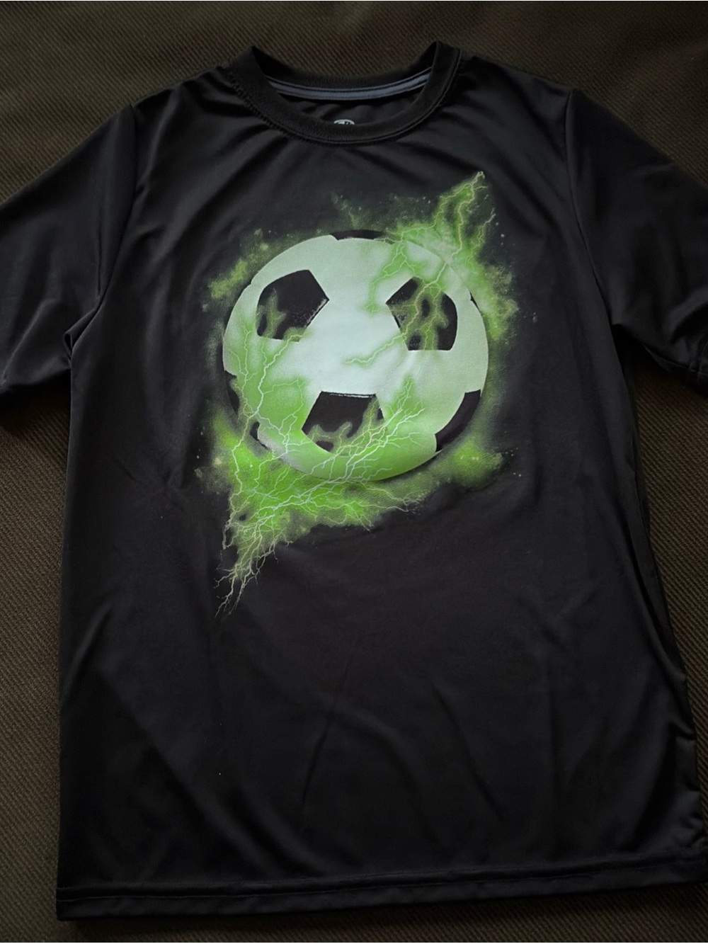 ATHLETIC WORKS PERFORMANCE TEE Boys Graphic Soccer Ball Lightening Black 10-12